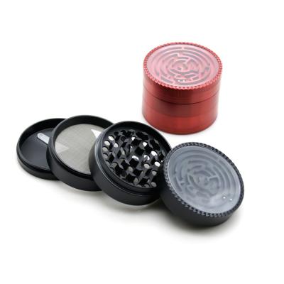 China Wholesale 63MM Grinding Tobacco Tobacco Zinc Alloy Herb Weed Grinder 4 Layer Labyrinth Clear Cover for sale