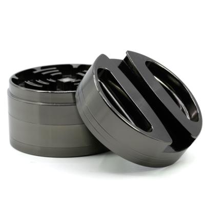 China Grinding Tobacco 75MM Custom 4 Layers Double Groove Zinc Alloy Tobacco Herb Weed Grinder for sale