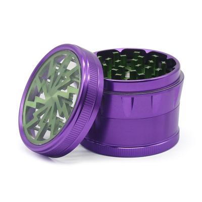 China Wholesale 63MM Grinding Tobacco Tobacco Herb Weed Grinder 4 Layer Drum Transparent Cover Aluminum Alloy for sale