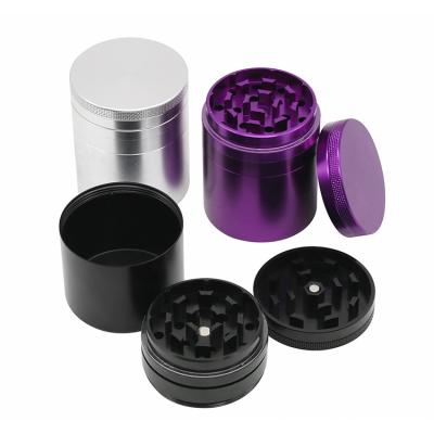 China Wholesale Grinding Tobacco 50MM 4 Lay Flat Tobacco Herb Weed Grinder Tank Dot Pattern Aluminum Alloy Storage for sale