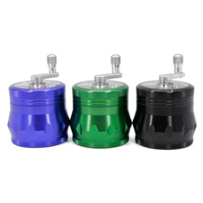 China Grinding Tobacco 55MM Wholesale Transparent Tobacco Herb Weed Grinder 4 Layer Crank Aluminum Alloy for sale