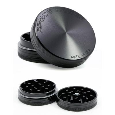 China Grinding Tobacco Custom 55MM 63MM 2 Layers Aluminum Alloy Flat Tobacco Herb Weed Grinder for sale