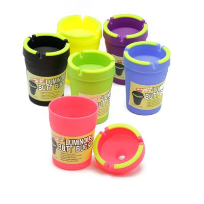 China 2 Layer Plastic Wholesale Funnel Home Office Gift Car Luminous Portable Ashtray for sale