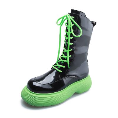 China Other thick boots unique personality cylinder patent leather lace-up punk boots for sale