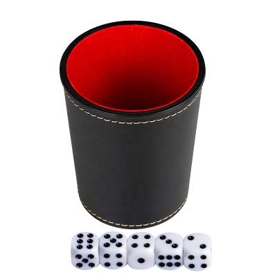 China Environmental Cheap Custom Made PU Leather Dice Mug With Dice Shaker Game Set for sale