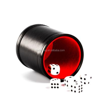 China Black +pp cup+red faux leather velvet YBS in stock fast shipping black leather dice cup set cheap dice set set with die cut for sale