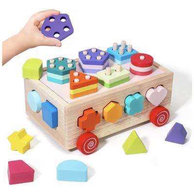 China Colorful/Safe/Environmental Montessori Toys For 18+ Months Toddlers Wooden Shape Sorter Learning Blocks For Boys Girls Wooden Sorting Stacking Toys Gifts for sale