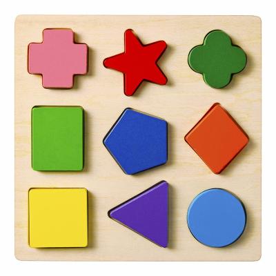 China Colorful/Safe/Environmental Wooden Geometric Shapes Montessori Puzzle Matching Math Bricks Kindergarten Learning Game Baby Toddler Educational Toys For Children for sale