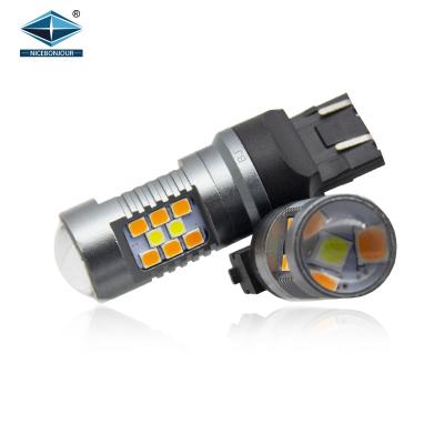 China Auto Lighting System T20 1157 Dual Color 3157 7443 Led Turn Signal Light Daytime Running Light 21SMD White Amber 2835 12V Coaster Led Turn Signal Light for sale