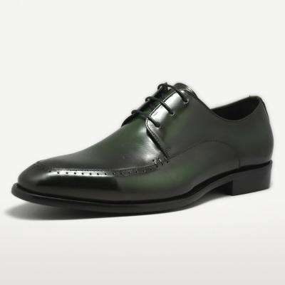 China Breathable Elation ODM Green Men's Soft Leather Dress Derby Shoes Genuine Calfskin Oxford Business Casual Dress Hand-finished Hand-Painted Shoes for sale