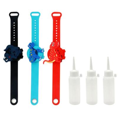 China Cartoon Style No Leaking Adjustable Silicone Lighting Hand Sanitizer Wristband Gel Dispenser Wrist Band Sanitiser Wristband Dispenser for sale