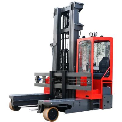 China Construction Material Stores Multi Directional Aisle Battery Operated Narrow Side Pallet Loading Forklift Laid Reach Electric Truck for sale