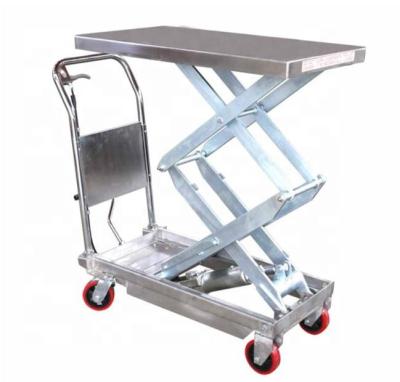 China Lifting Equipment China Manual Stainless Steel Scissor Lift Table Mobile Partial Hydraulic Double Trolley for sale