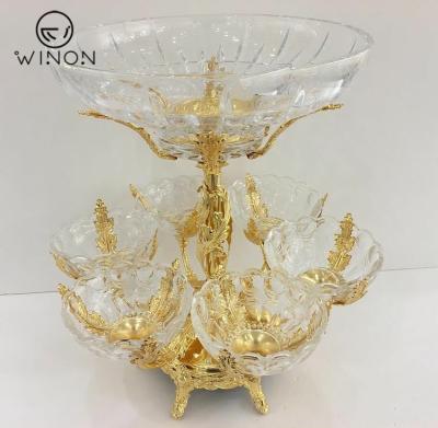 China Contemporary High Quality Hotel Pasuda Size Home Gold Plated Glass Bowl Large With 6pcs Small Size Dish With Base For Dinner Party Wedding for sale