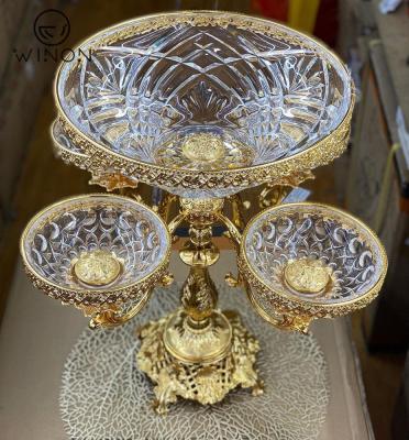 China Home Contemporary Essential Hotel Pasuda Size Gold Plated Glass Bowl Large With 4pcs Small Size Dish With Base For Dinner Party Wedding for sale