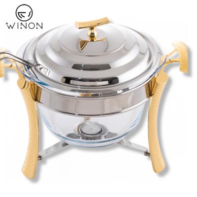 China Home Kitchen Equipment Restaurant Gold And Silver Food Soup Warmer Eco-Friendly Round Stainless Steel Chafing Dishes With Spoon For Catering for sale