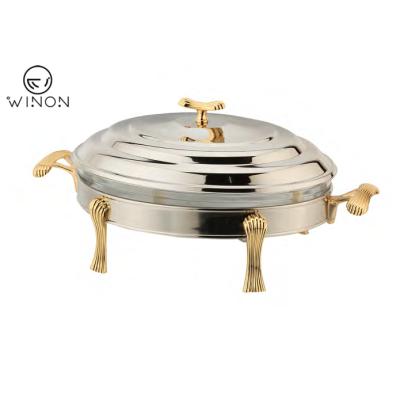 China Luxury Hotel Accessories Food Warmer Europe Buffet Stainless Steel Round Chafing Dish Price for sale