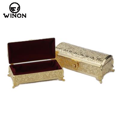 China Europe 9 inch exquisite and exaggerated luxury rectangular Turkish flower embossed arched lid jewelry box for sale