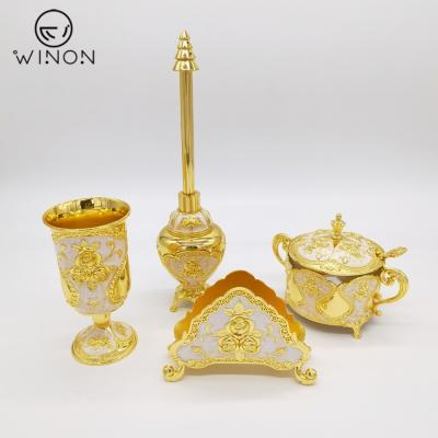 China Algeria New Fashion Set Sugar Pot Wine Cup Napkin Holder Zinc Alloy Perfume Bottle 4 Physical Channels Table Convertible Use With Cream Color for sale