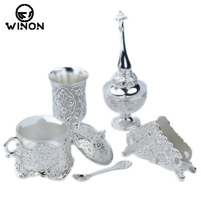 China Algeria 4 Set Convertible Use Tabletop Physical Channels Sugar Pot Wine Cup Napkin Holder Zinc Alloy Perfume Bottle for sale