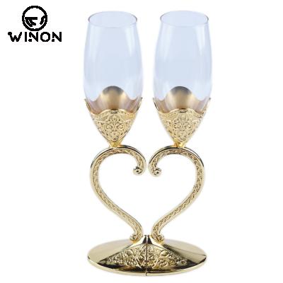 China Top Quality Europe Wedding Toasting Wine Glass Drinking Heart Shape Crystal Champagne Flutes for sale