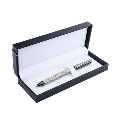 China Daily/Elegant Modest Luxury Sliver Leather Ballpoint Pen with Smooth Lines for Business Gift for sale