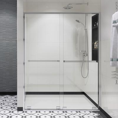 China OEM ODM Foshan Quiet Modern Operation Exit Slide Shower Door Glass Shower Double Sliding Glass Door With Handle for sale