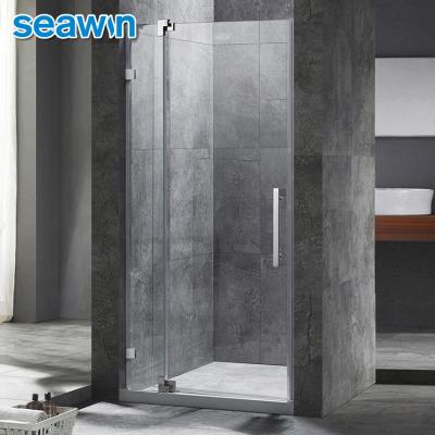 China Quiet Operation Modern Frameless SeaWin Bathroom Chrome Tempered Glass Pivot Shower Door For Hotel for sale