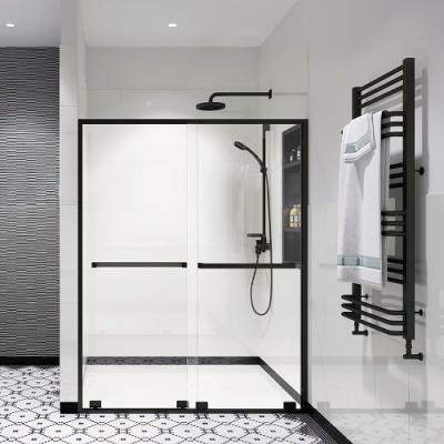 China Modern Seawin Hotel Matte Black Frame Glass Shower Screen Bathroom Sliding Shower Glass Doors for sale