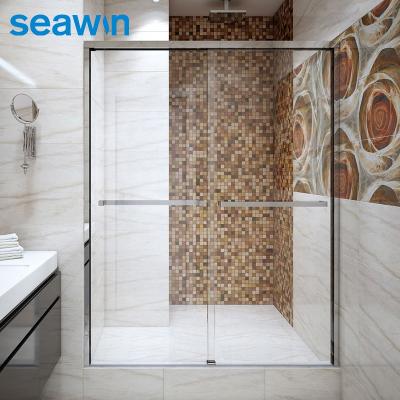 China Quiet Operation SeaWin Framing Glass Extend Shower Door With Stopper Stainless Steel Hotel Double Shower Sliding Door for sale