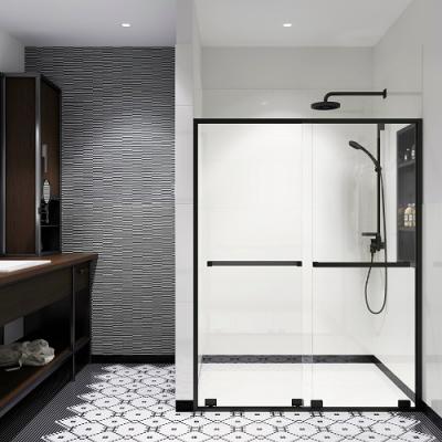 China Operation OEM ODM Black Quiet View Sliding Showers Door No Plastic Free Standing Satin Bypass Brass Shower Door for sale