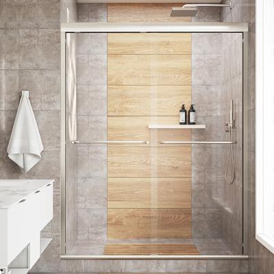 China Operation SeaWin Champagne Gold Stainless Steel Tempered Glass Bypass Slinding Door Quiet Shower Bath Glass Quiet Operation for sale