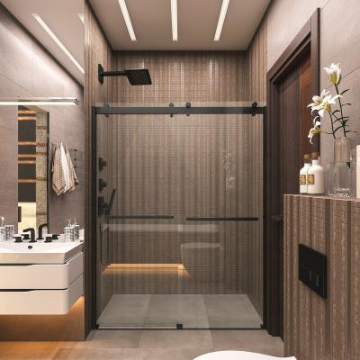 China Modern OEM ODM 3/8 Inch Shower Screen Black Bathroom Frameless Glass Shower Double Sliding Door for sale