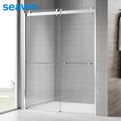 China Custom Operation Seawin Chrome Frameless Bathroom Quiet Tempered Glass Extend Sliding Shower Screen Door for sale