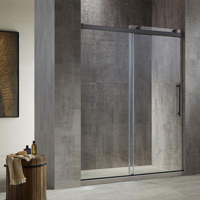 China Quiet Custom 2 Panel Black Glass Shower Stall Single Sliding Single Door With Hardwares for sale