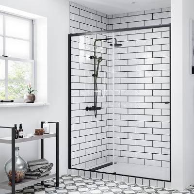 China Quiet Operation Custom Bath Aluminum Shower Door With Frame Parts Black Industrial Sliding Tempered Glass Shower Door for sale