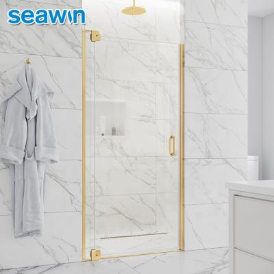 China SeaWin Modern Tempered Glass Bathroom Corner Hotel Single Pivot Gold Frameless Shower Door for sale