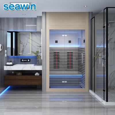 China Computer Control Panel SeaWin Multifunctional Oxygen Bar Traditional Far Infrared Wooden Steam Sauna Rooms 2 Rooms for sale