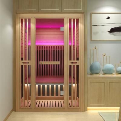 China Foshan Computer Control Panel Massage 3 Person Glass Sauna Indoor Wooden Infrared Dry Steam Combo Room for sale