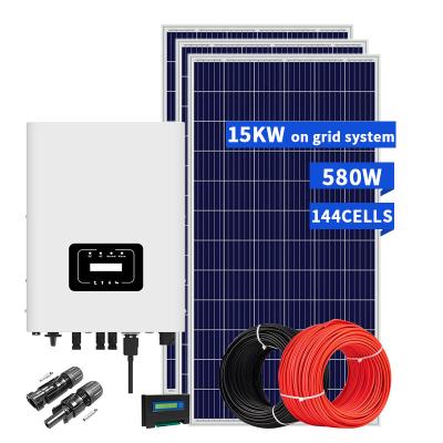 China Home Solar Power Generation Circuit 15kw Grid Tie Solor Power System Kit With On Grid Inverter for sale