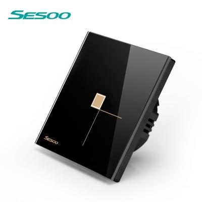 China New Design SESOO 1 Way Strip Crystal Glass Touch Switch Capacitive Touch Wall Lamp Switch Panel Luxury Glass Switch for sale