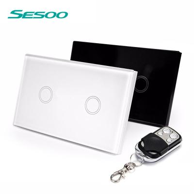 China Crystal Glass Switch SESOO USA Smart Remote Simple Remote Standard Wall Live Wire Touch Switch for sale