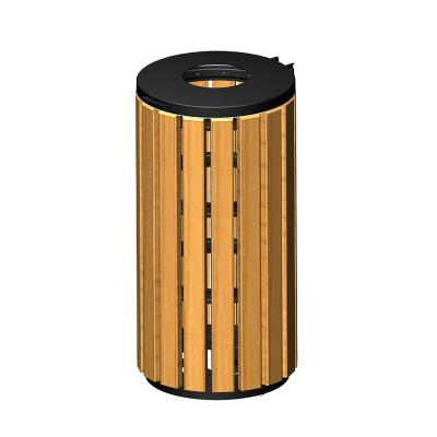 China Sustainable materials trash can, 54L steel slat and metal waste pine trash can for sale