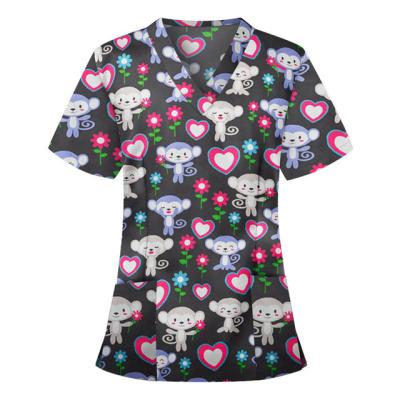 China Medical Hospital Scrub Spandex Stretch Print Fashionable Shirt Medical Nurse Uniforms for sale