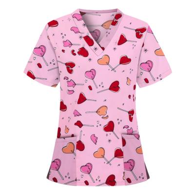 China Hospital Anti-wrinkle Short Sleeve Colors Printing Nurse Medical Uniforms Scrub Top Uniform for sale