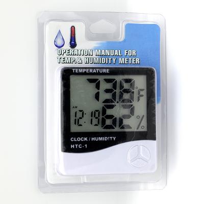 China Plastic Thermo Digital Hygrometer Display Desktop Weather Station Clock Temperature Instruments for sale