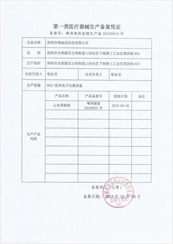 ECG cable Class I medical instruments - Shenzhen Redy-Med Technology Co., Ltd.