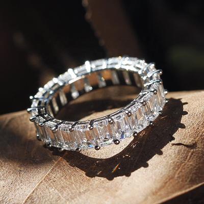 China New Fashion Jewelry AAA CLASSIC Zircon Pave Brass Rings Stacking Baguette Wedding Diamond Engagement Rings For Women for sale