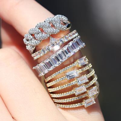 China CLASSIC Gold Plated Jewelry Brass Zirconia Diamond Rings Multiple Designs Finger Engagement Rings For Women for sale