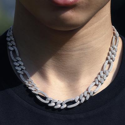 China Chunky Cuban Link Chain Necklace Men's Hip Hop Cuban Necklaces Men's Hip Hop Sliver Zircon Miami Chain Necklace for sale